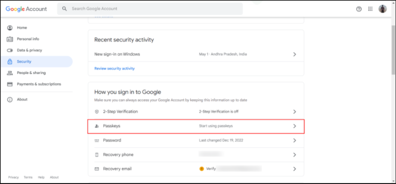 вкладка безопасности учетной записи google