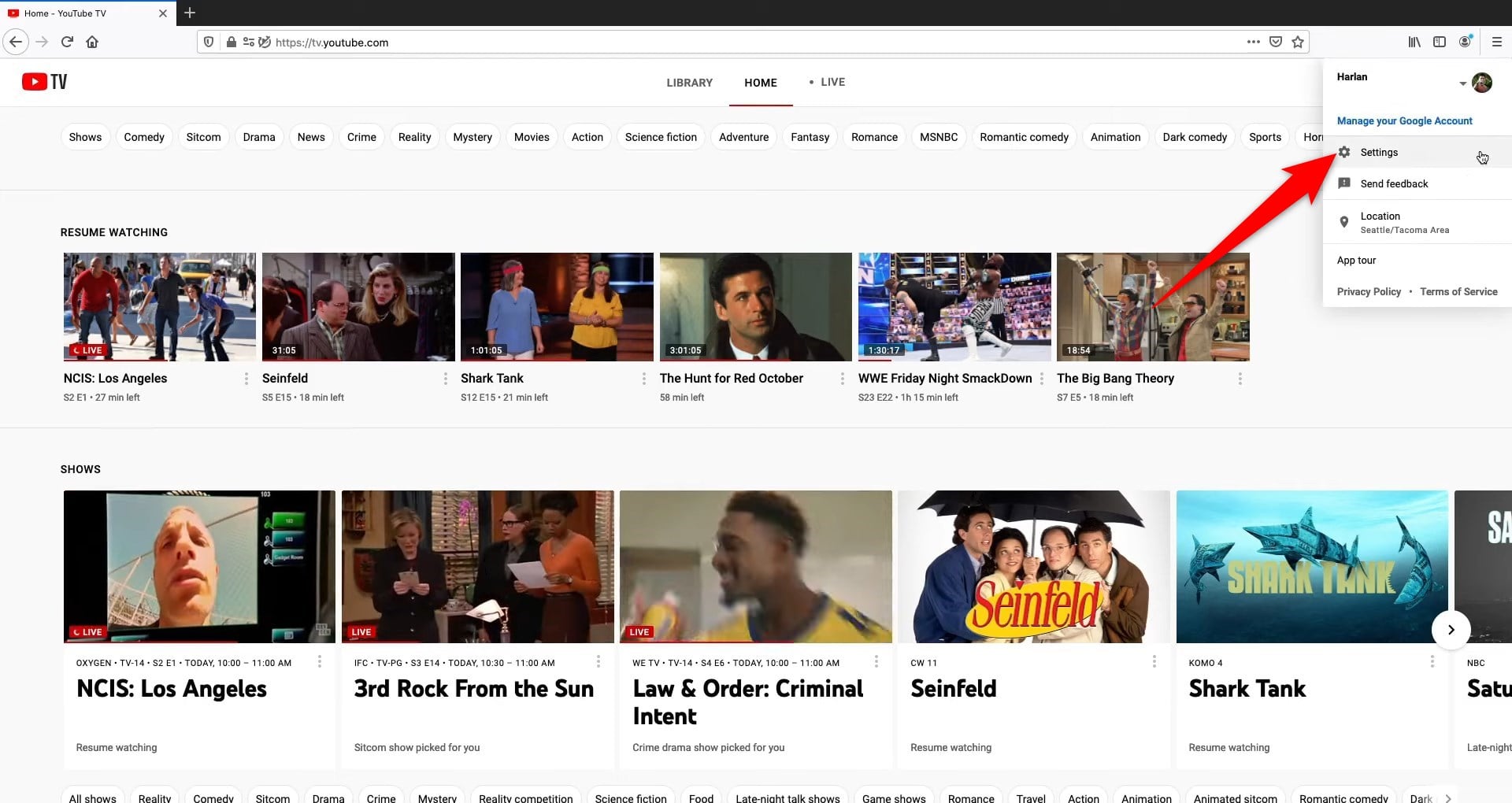impostazioni youtube tv