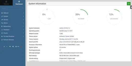 Informazioni di sistema Webmin