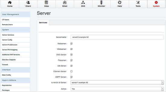 Servicios del Servidor ISPConfig 3.1