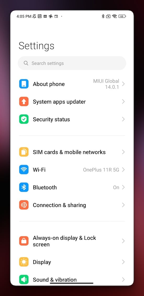 miui 14 settings menu