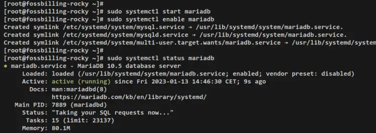 vérifier le démarrage mariadb