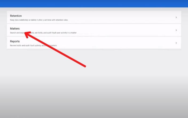 abrir google vault y navegar a asuntos