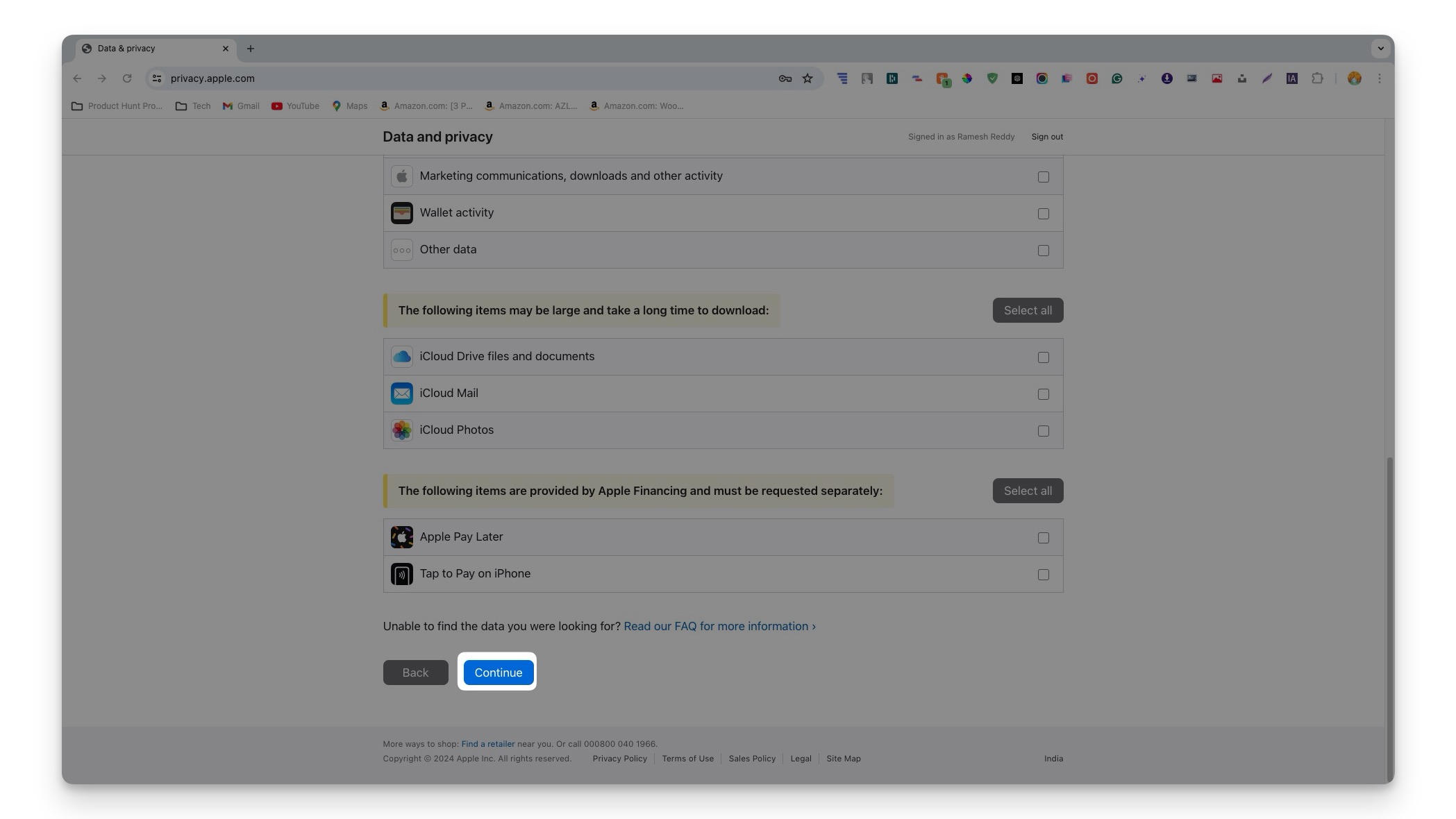 sélectionnez le service et cliquez sur continuer