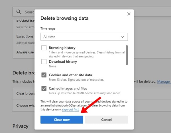 Cancella la Cache e i Cookie del Browser