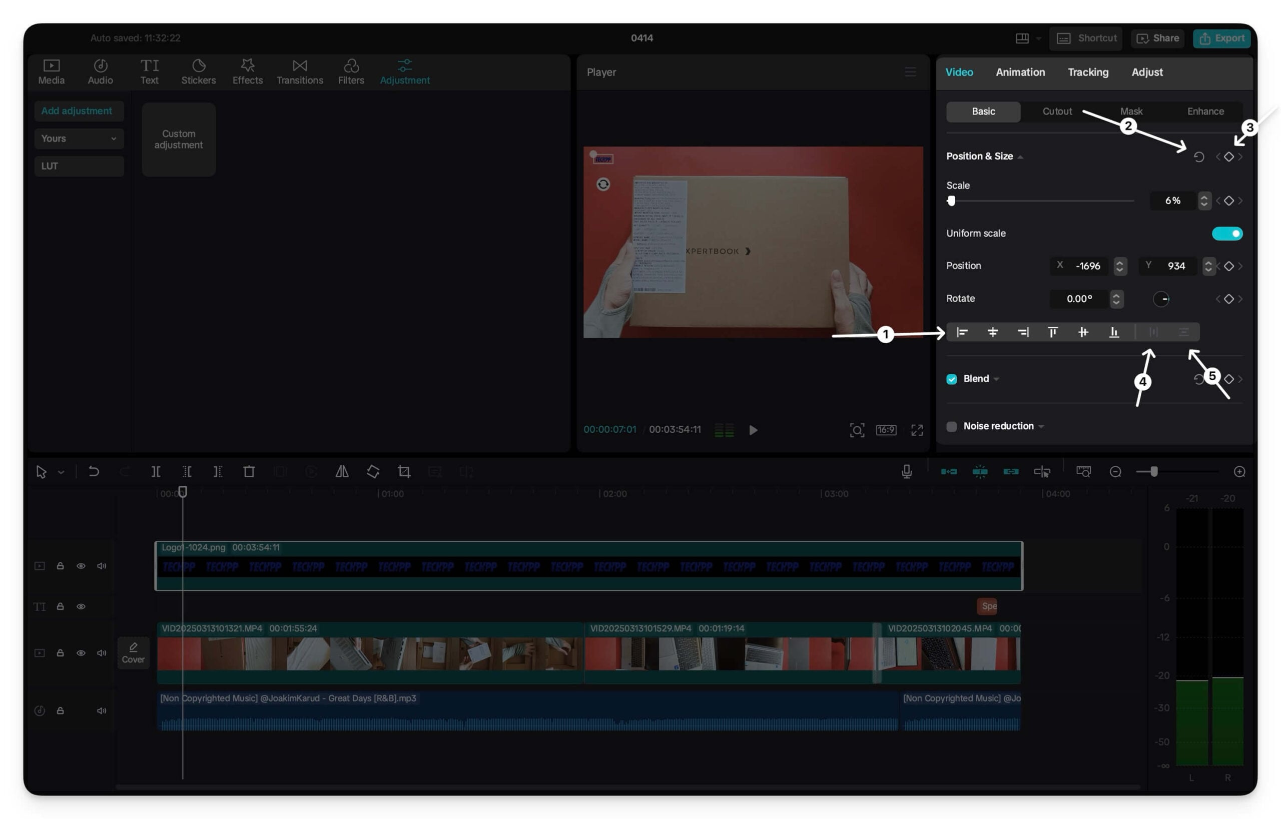 funciones del ícono de la pestaña de video del panel derecho