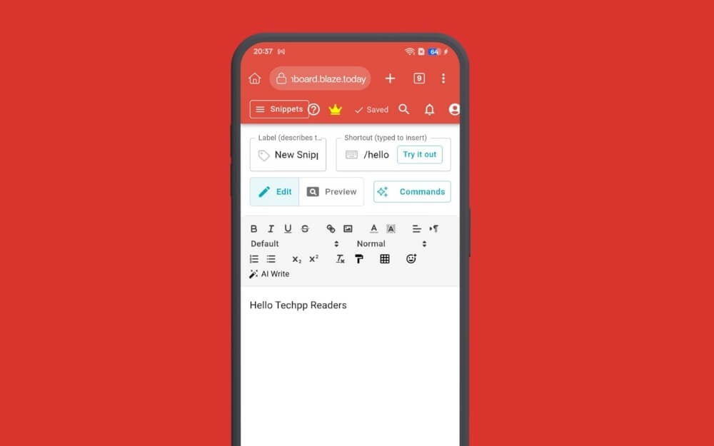 salva e inserisce frammenti di testo usando text blaze 