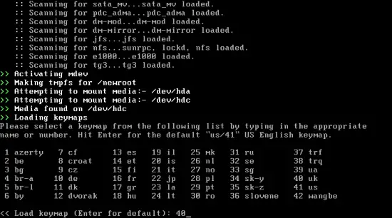 Sélection de la disposition du clavier Gentoo