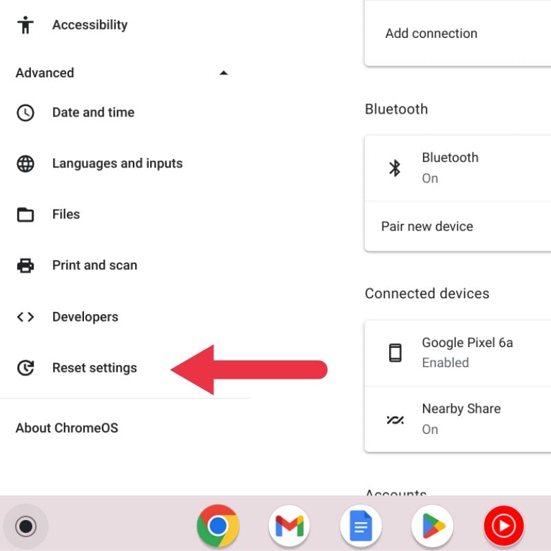 chromeosの設定をリセット