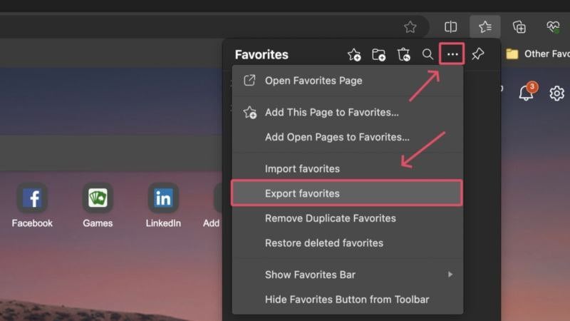 exportar favoritos de edge