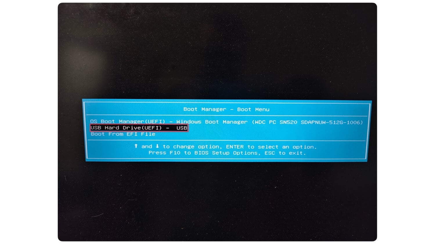 windows boot menu usb option