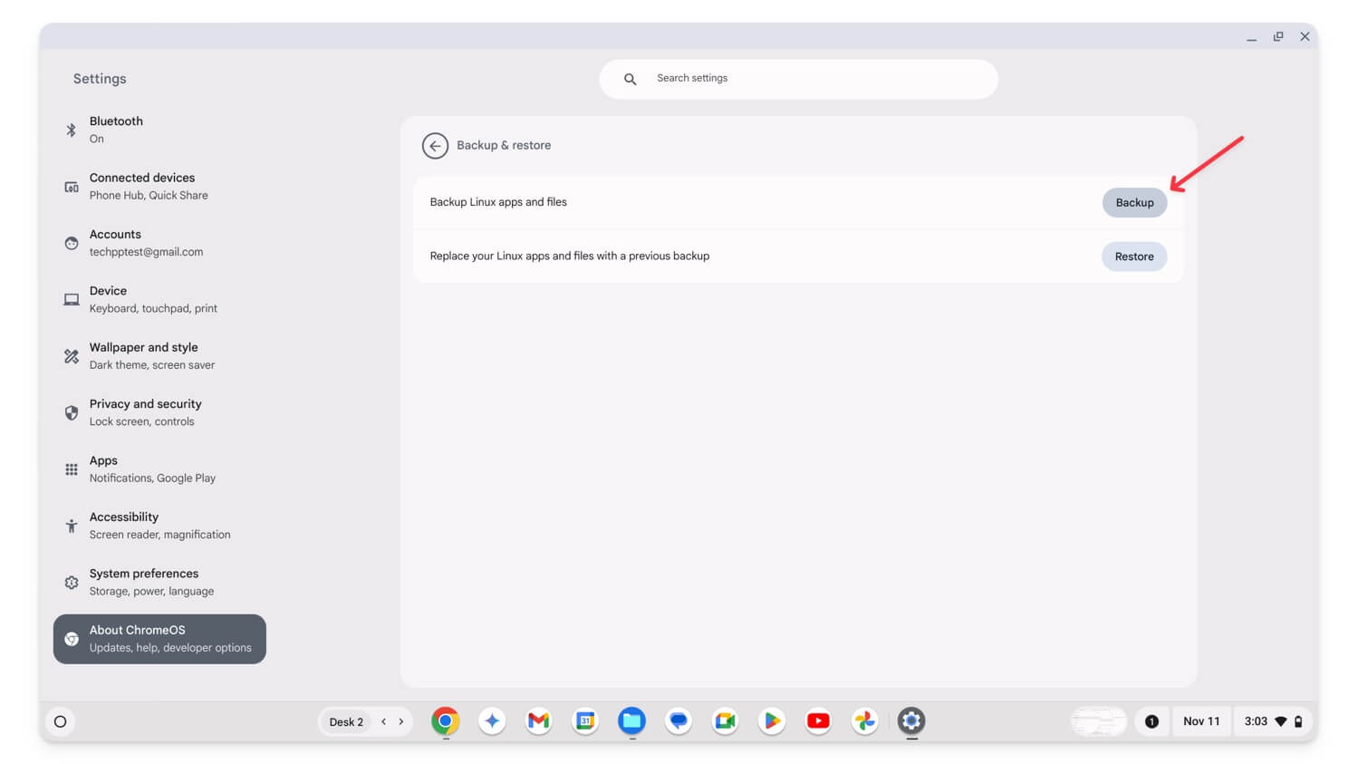 opzioni backup linux chromeos
