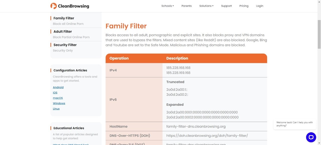servidor dns cleanbrowsing