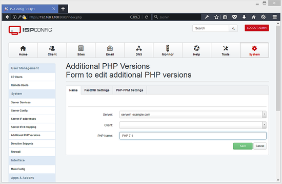 Entrez le nom de la version PHP personnalisée