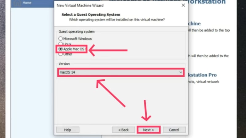 définir le type de machine virtuelle comme apple mac os x 
