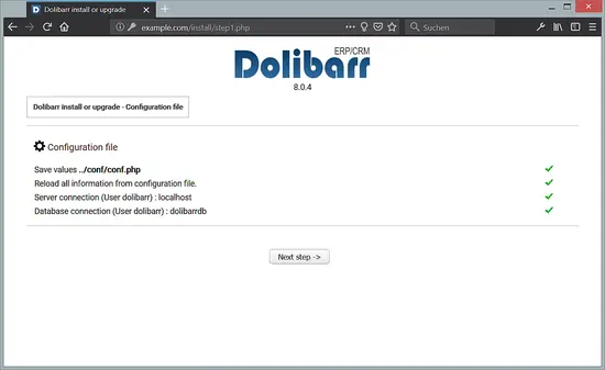Démarrer l'installation de Dolibarr