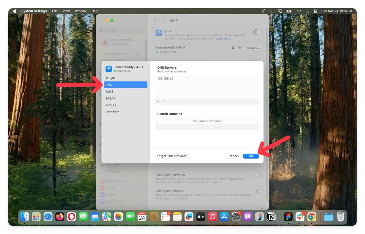 alterar configurações do servidor dns no mac