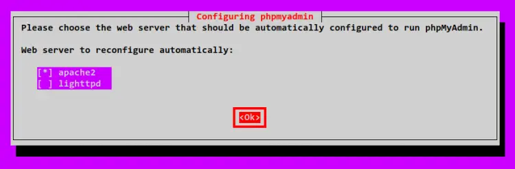 phpmyadminのWebサーバーとしてapache2