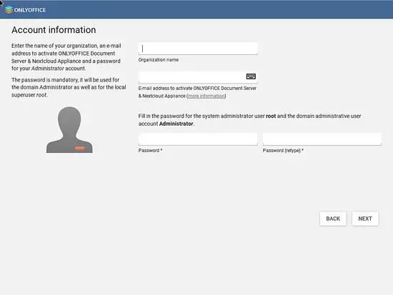 Geben Sie die Informationen zum Administratorkonto ein