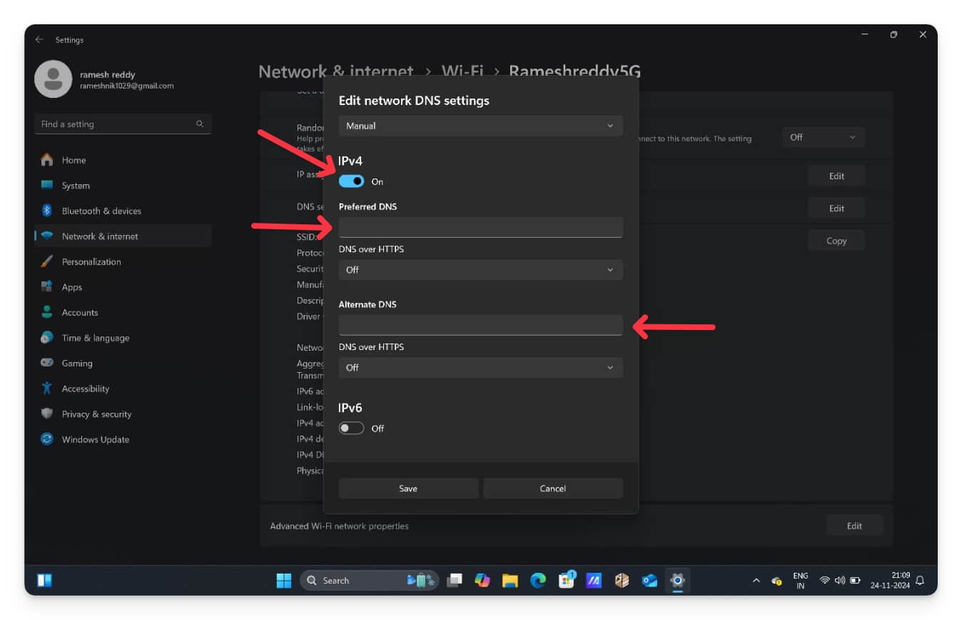 alterar servidor dns no laptop windows