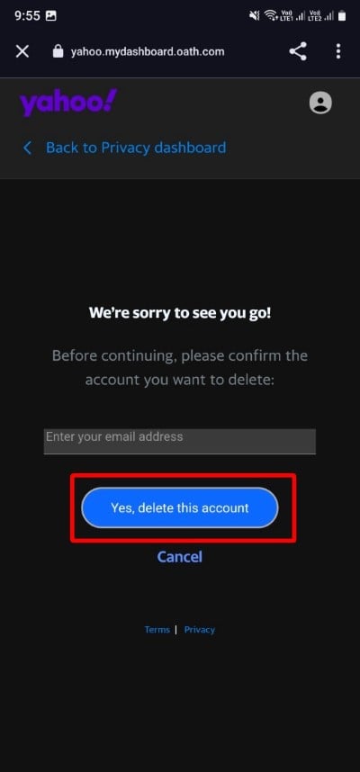 как удалить вашу учетную запись yahoo