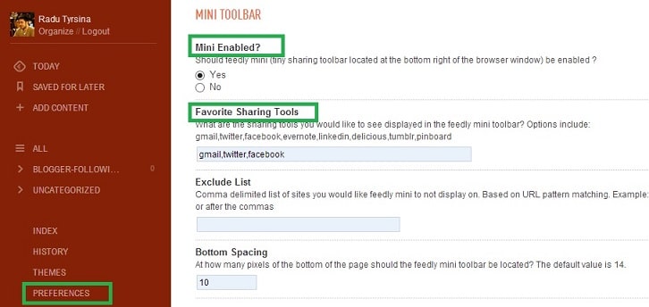 feedly mini bar