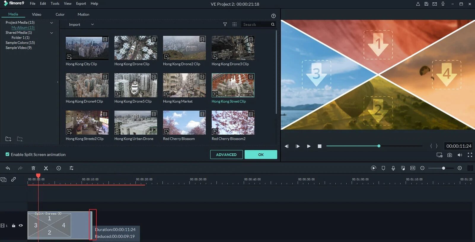 Pantalla Dividida de Filmora