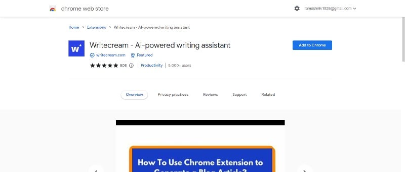 writecream extensão do google chrome