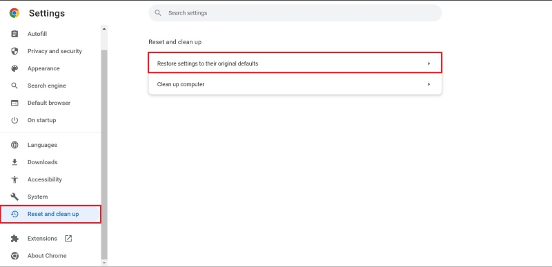 ripristina le impostazioni di google chrome ai valori predefiniti passaggio 1