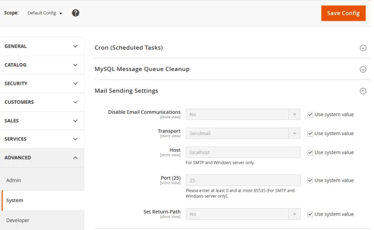 Magento E-Mail-Sendeeinstellungen
