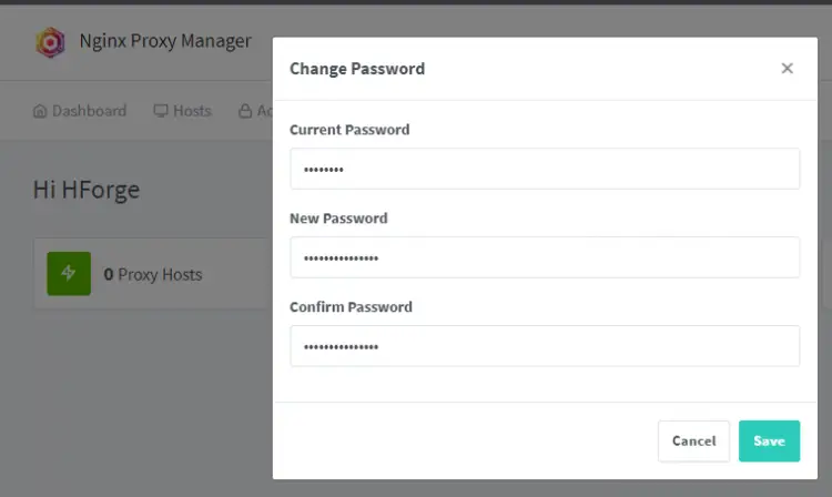 Popup Definir Senha do Nginx Proxy Manager