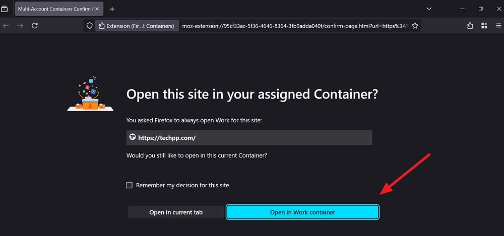 apri sito nel contenitore assegnato