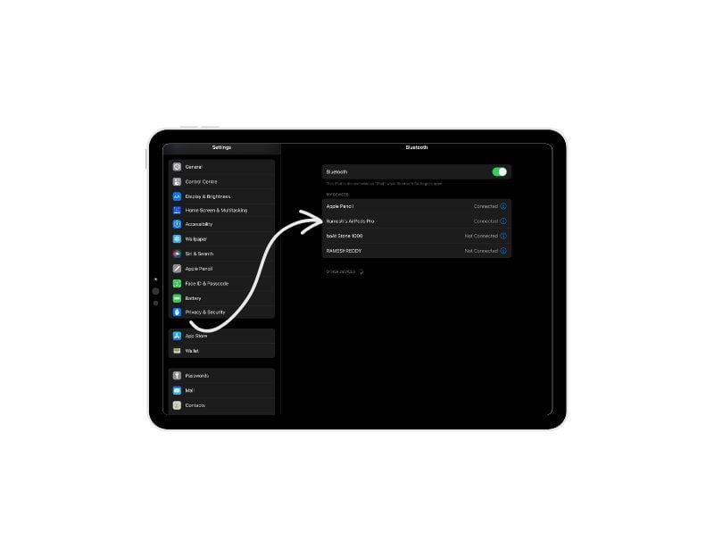dispositivi bluetooth connessi all'ipad
