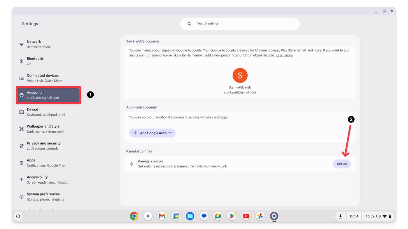 controles parentais no chromebook