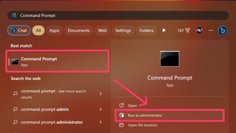 exécuter l'invite de commandes en tant qu'administrateur