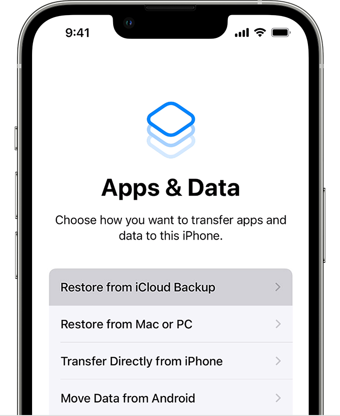 prossiga para restaurar a partir do backup do icloud