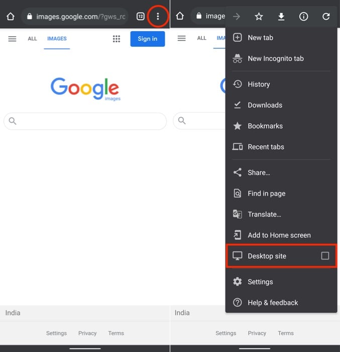 ricerca inversa di immagini utilizzando android
