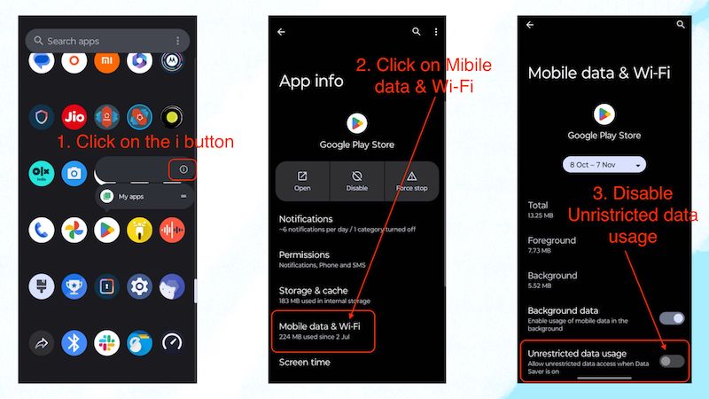 restringir uso de dados para a play store