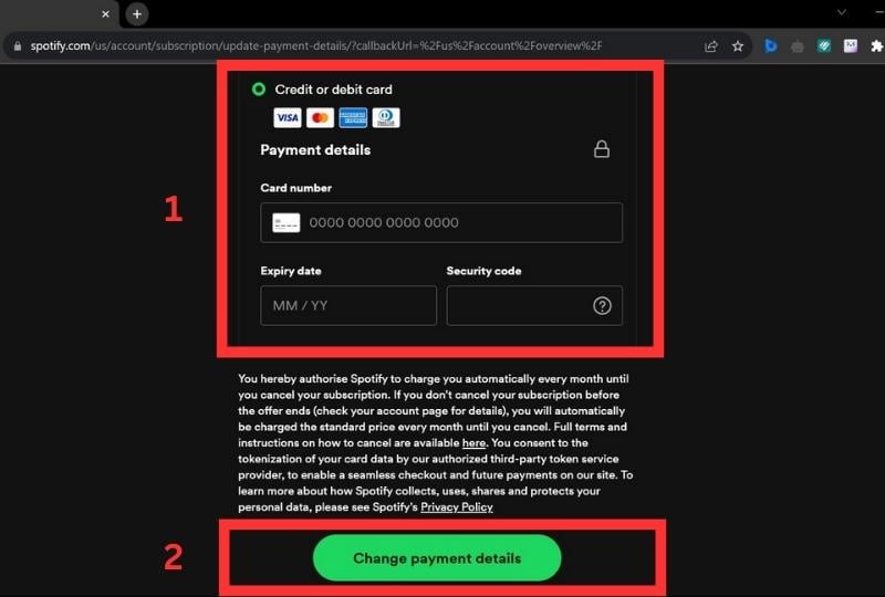 cambia metodo di pagamento spotify su computer 4