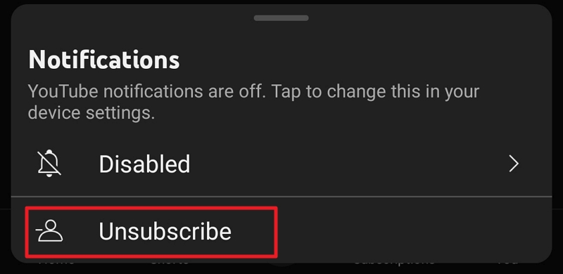annulla iscrizione sull'app youtube