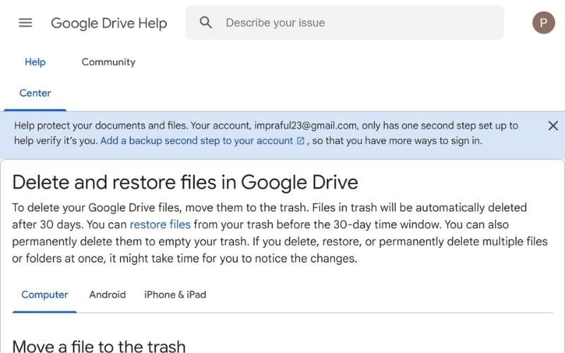 mesa de ayuda para recuperación de archivos de google