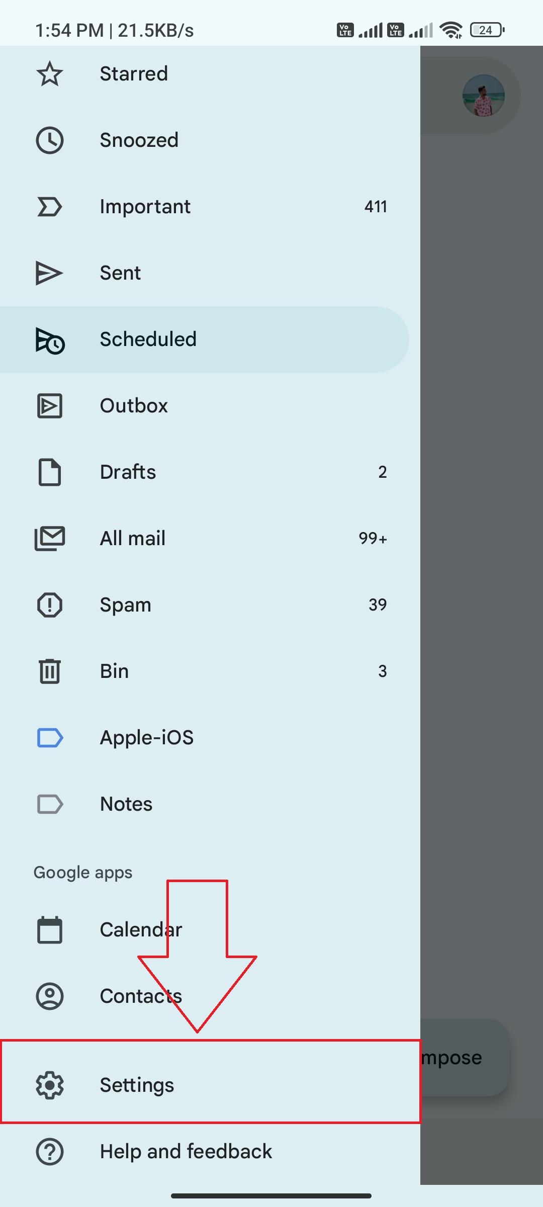 come annullare l'invio di email su outlook e gmail- pagina delle impostazioni di gmail su android
