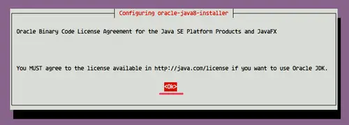 Accepter la licence binaire d'Oracle