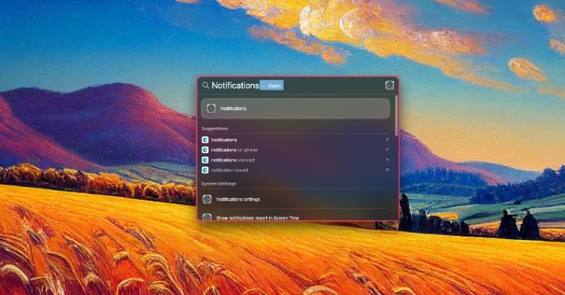 pesquisar notificações usando busca do spotlight