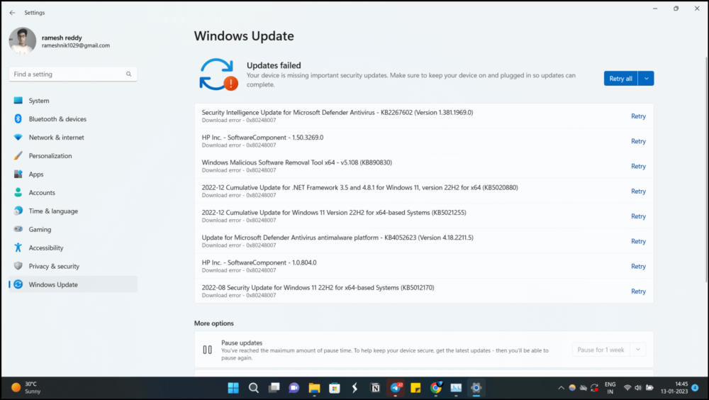 onglet de mise à jour windows 11