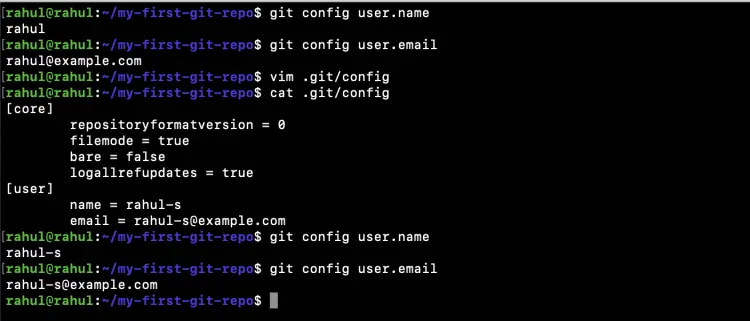Définir l'identité du dépôt actuel en utilisant le fichier de configuration