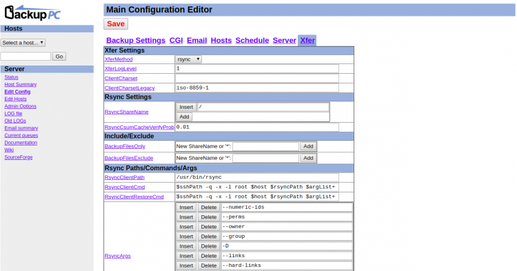 Configuración de transferencia de datos
