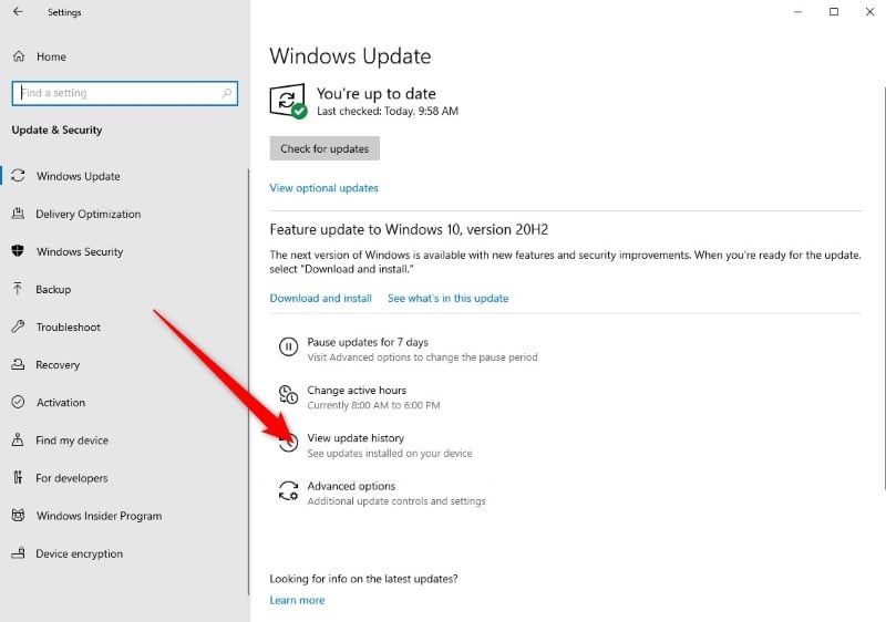 windows 10 update history