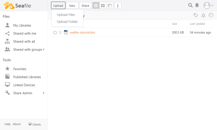 Seafile Upload Files Button