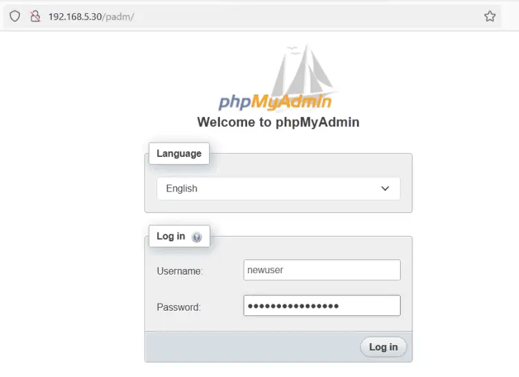 iniciar sesión phpmyadmin